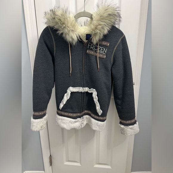 Disney Frozen Broadway Musical Kristoff Sherpa Fleece Gray Hoodie Jacket - Picture 1 of 4